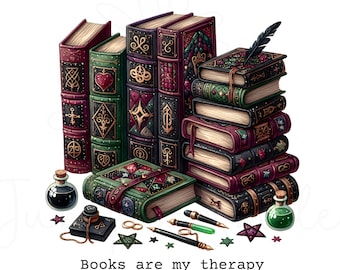 Book Lover Sublimation Design, Books are my Therapy png, Librarian png, Book Club Design, Tote Bag Design, Bookish png, Dark Academia Book