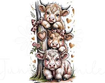 Highland Cow Png, Cute Cow Sublimation Design, Digital Download, Cow shirt Design, Cottagecore Cow, Cow Lover png, Country Cow png