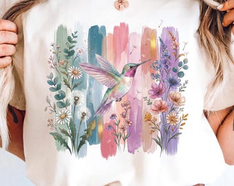 Kolibrie png, kolibrie t-shirt png, t-shirtontwerp vogelliefhebbers, kolibrieliefhebber, paardebloem shirt png, schattige kolibrie, sublimatie