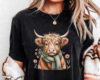Highland Cow png, Wildflowers png, Floral Highland Cow png, Heifer png, Sublimation Design, Cute Cow png, Boho Cow png, Cow Lover png