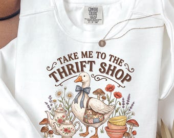 Take Me To The Thrift Shop PNG, Thrifting Goose Design, Grandmacore Vintage Goose Graphic, Cottagecore Thrift Lover PNG, Antique Lover png