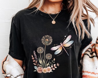 Boho Dragonfly Dandelion PNG | Watercolor Floral Dragonfly Clipart | Cottagecore Nature Design for T-Shirts, Mugs & Wall Art, Sublimation