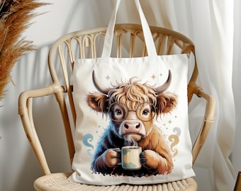 Highland Cow with Coffee Mug png, Wildflowers png, Floral Highland Cow png, Heifer png, Sublimation Design, Cute Cow png