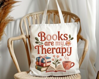 Books are my Therapy Faux png,Librarian png, Book Lover Sublimation Design, Book Club Embroidery Design, Tote Bag Design, Bookish png