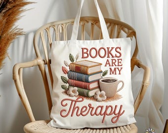 Books are my Therapy Faux png,Librarian png, Book Lover Sublimation Design, Book Club Embroidery Design, Tote Bag Design, Bookish png