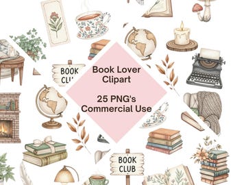Book Lover Clipart Bundle, Bookish png, Book png Bundle, Vintage Floral png, Book Club Clipart, Bookworm png, Reading Clipart, Librarian png