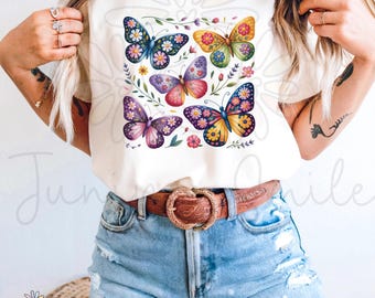 Butterfly Floral png, Butterfly T-shirt, Butterflies Cottagecore png, Butterfly Flower Tee, Butterfly Clipart, Butterfly sublimation design
