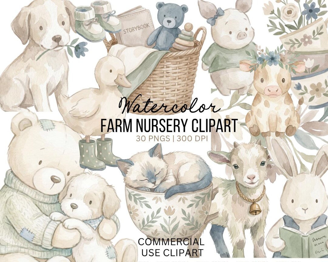 Baby Nursery Clipart Bundle, Baby Farm Animals Clipart, Baby Shower ...