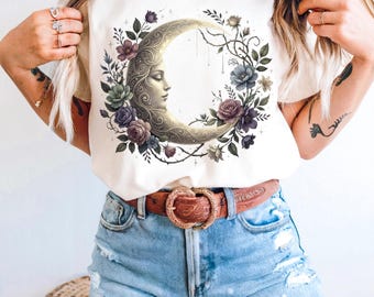 Celestial Floral png, Spiritual png, Floral Moon Sublimation Design, Boho Moon Art, Moon Goddess shirt png, Witch png, Digital Download