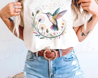 Colibrí png, camiseta de colibrí png, diseño de camiseta para amantes de las aves, amante de los colibríes, camiseta de diente de león png, colibrí lindo, sublimación