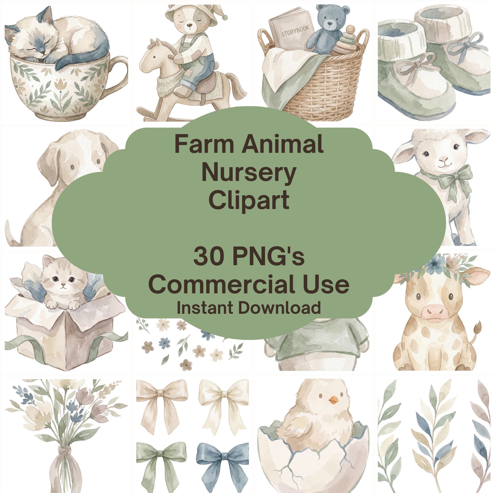 Baby Nursery Clipart Bundle, Baby Farm Animals Clipart, Baby Shower ...