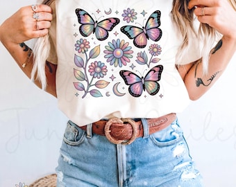 Butterfly Floral png, Butterfly T-shirt, Butterflies Holographic png, Butterfly Flower Tee, Butterfly Clipart, Butterfly sublimation design