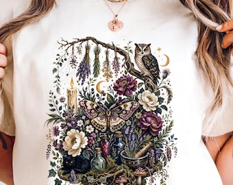 Apotheker-T-Shirt Sublimationsentwurf, Kräuterhexe Hemd png, Apotheker T-Shirt Sublimationsentwurf, Wildblumen png, Botanische Hexe png, Cottagecore png, Luna Motte