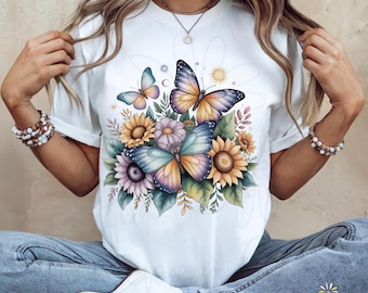 Celestial Boho Butterfly png, Butterfly T-shirt, Sunflowers png Butterfly Flower Tee, Butterfly Clipart, Butterfly sublimation design