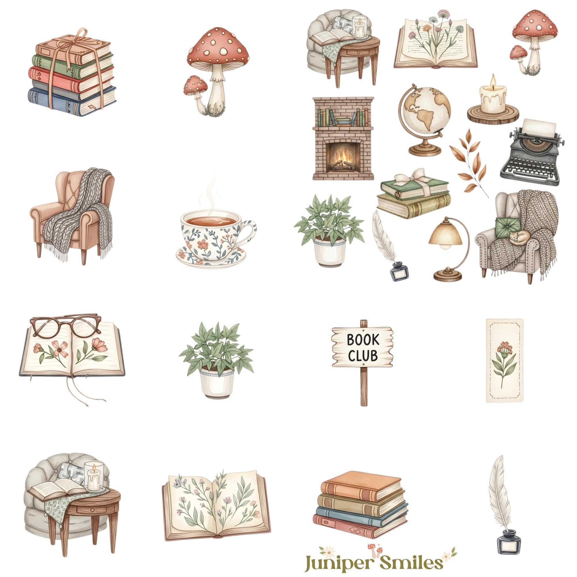 Book Lover Clipart Bundle, Bookish Png, Book Png Bundle, Vintage Floral ...