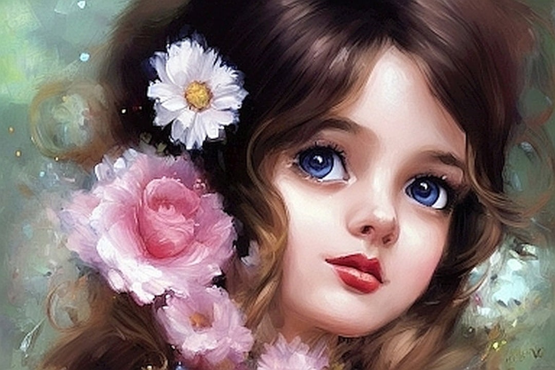 A Cute Girl, Wall Painting, Digital Art, Etsy