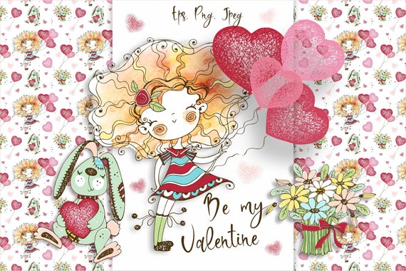 Funny Valentine watercolor cards digital clipart Valentines | Etsy
