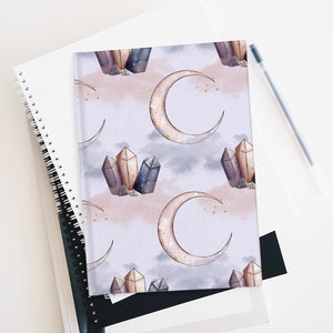Magic Moons Journal - Ruled Line | Celestial starry sky notebook | Witchy Crystal journal | hardcover writing journal | gift for her |