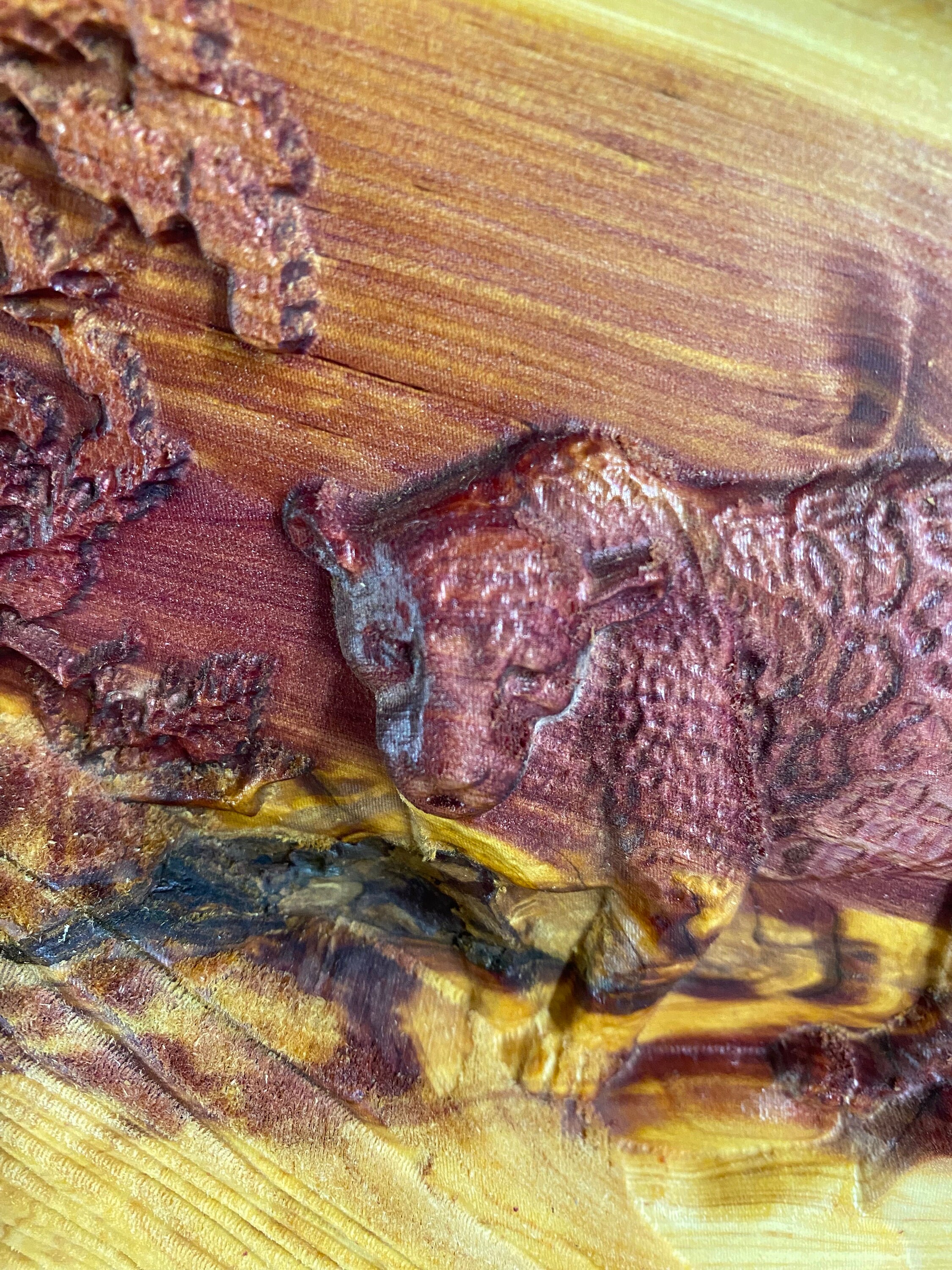 Red Cedar Log Carving Rustic Live Edge 3D Carved Jaguar With Forest