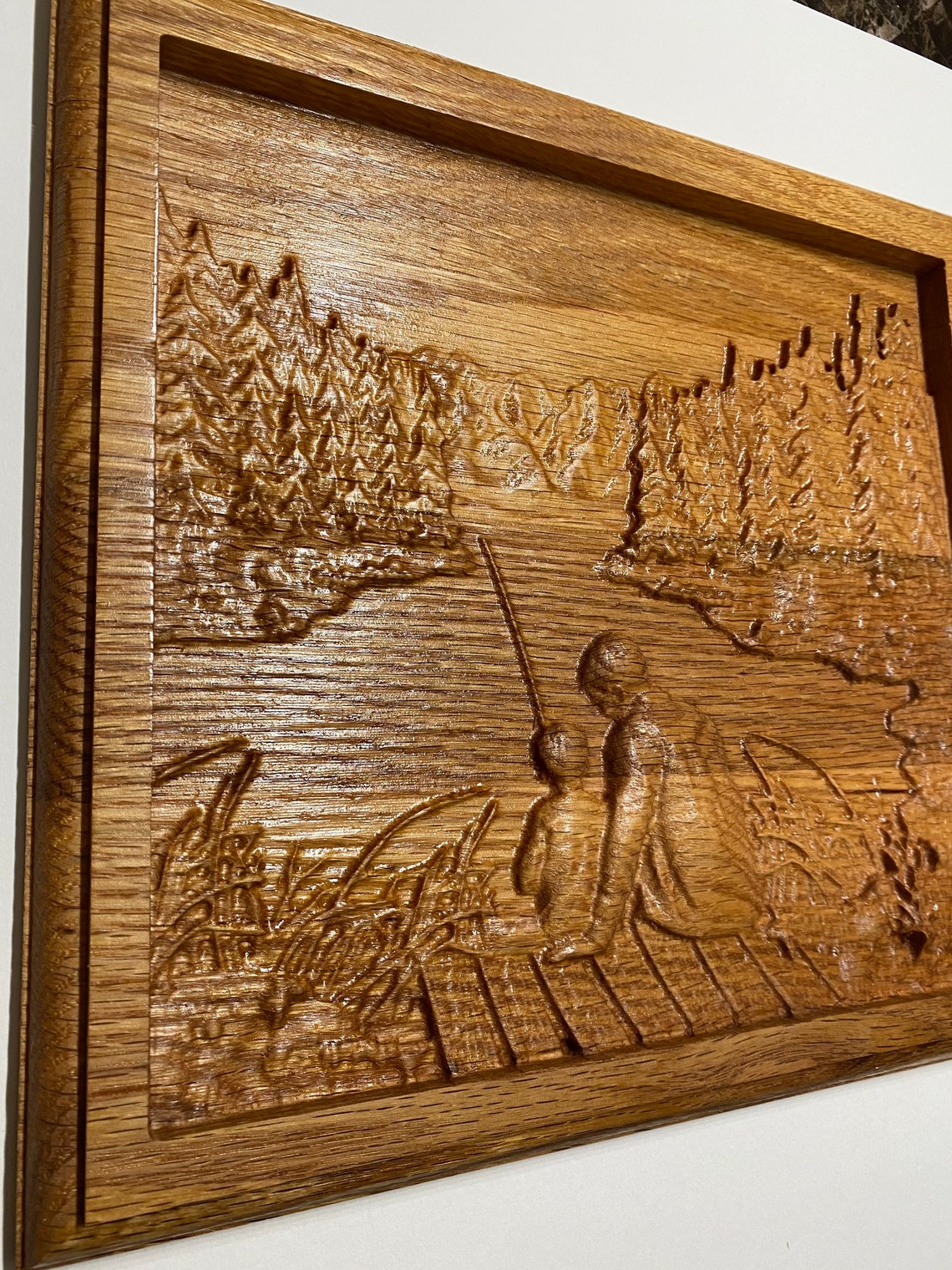 Beautiful 3D wood art carving engraving of father and son Etsy