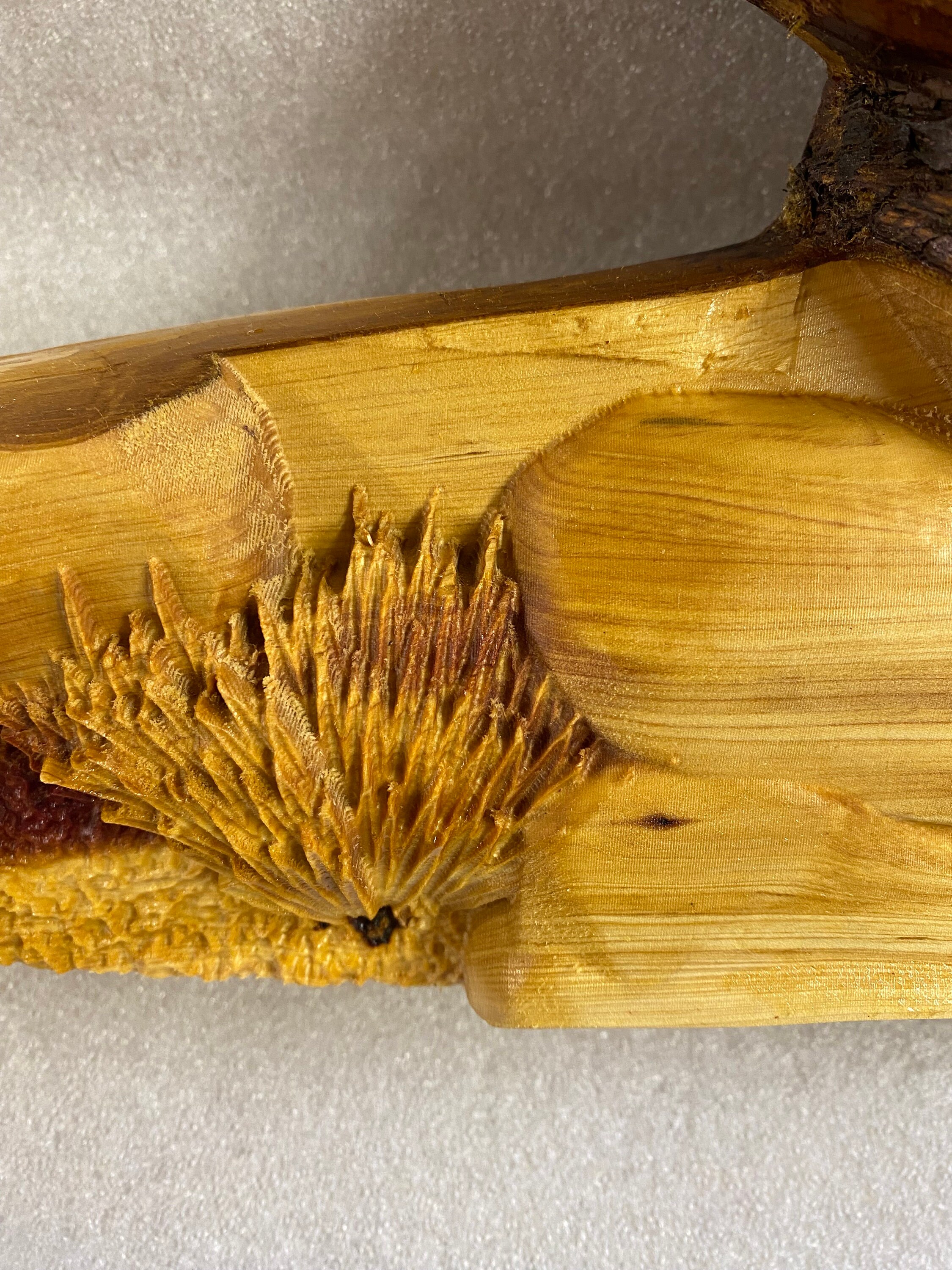 Red Cedar Log Carving Rustic Live Edge 3D Carved Jaguar With Forest