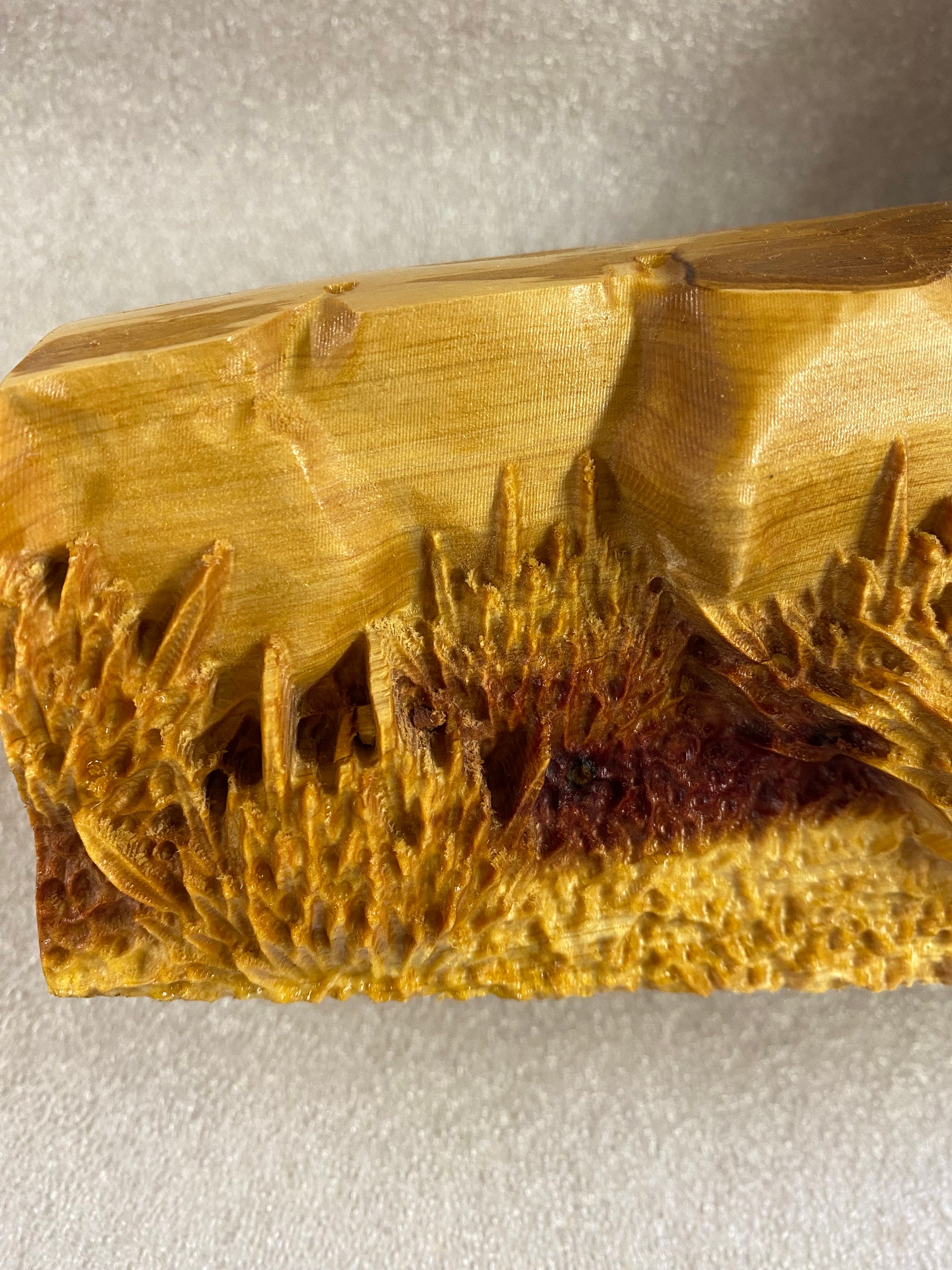 Red Cedar Log Carving Rustic Live Edge 3D Carved Jaguar With Forest