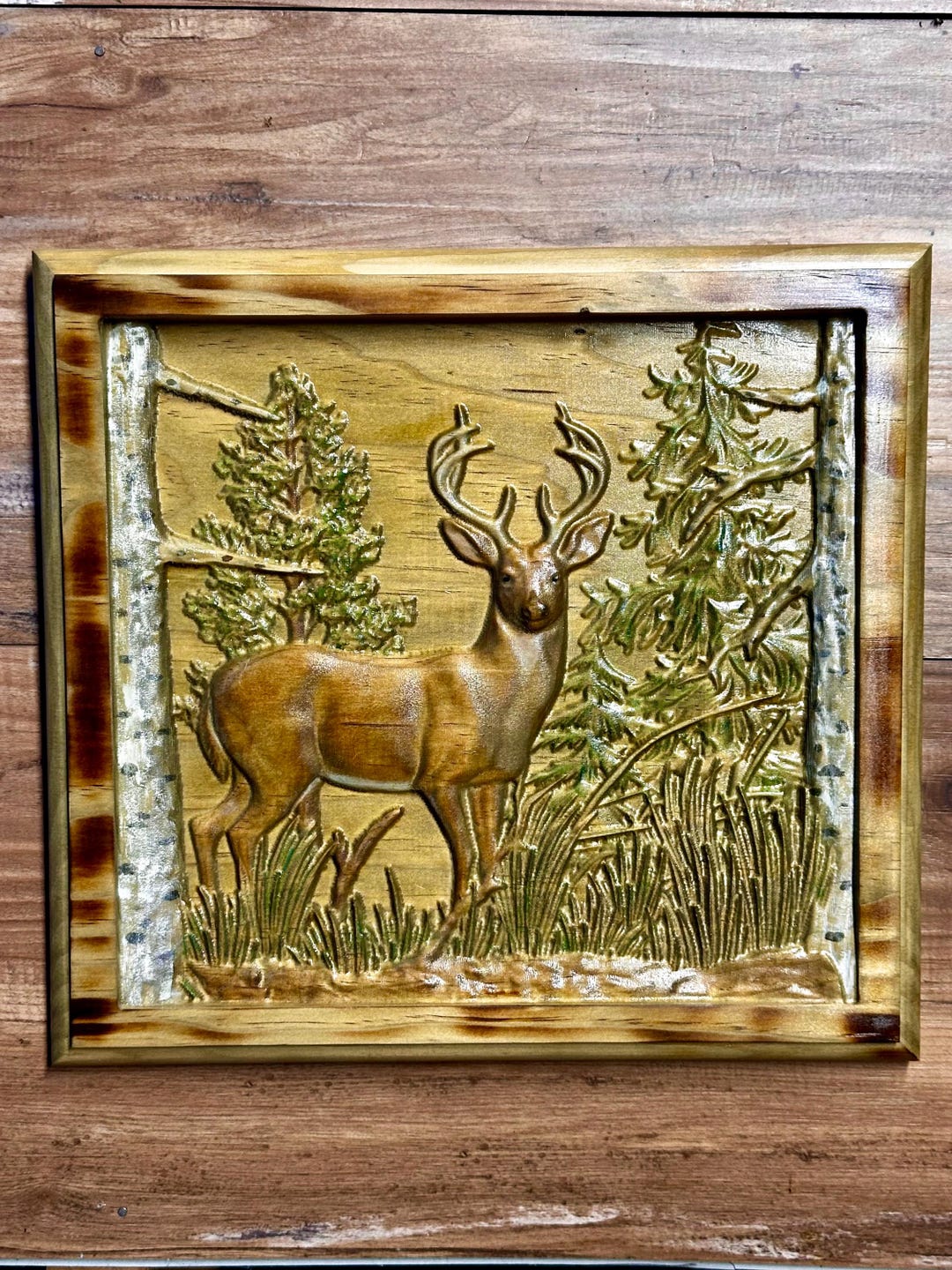 Rustic 3D Wood Carving: Buck Deer, Landscape, Hand-painted Wall Art - Etsy