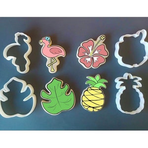 Hawaiian Themed Cookie Cutters - Fondant Cutters - Flamingo - Pineapple - Hibiscus