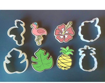 Hawaiian Themed Cookie Cutters - Fondant Cutters - Flamingo - Pineapple - Hibiscus