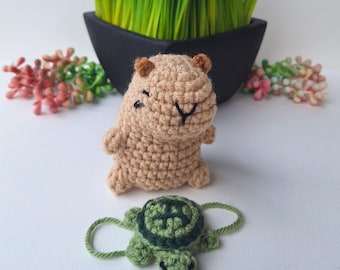 Handmade Capybara - Crocheted Plush - Turtle backpack - Amigurumi