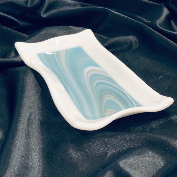 STORMY SEA  8X3.75  Glass Decorative Dish Artisan Treasure