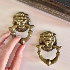 Antique brass Lion Heads knobs / drawer pull (set of 2)
