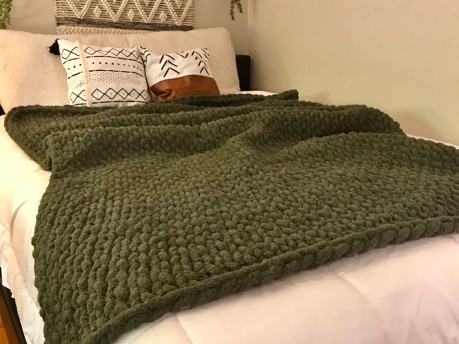 Olive Green Blanket Forest Green Throw Olive Chunky Knit Etsy