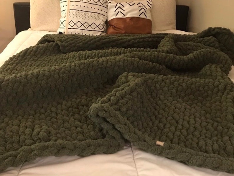 Olive Green Blanket Forest Green Throw Olive Chunky Knit Etsy