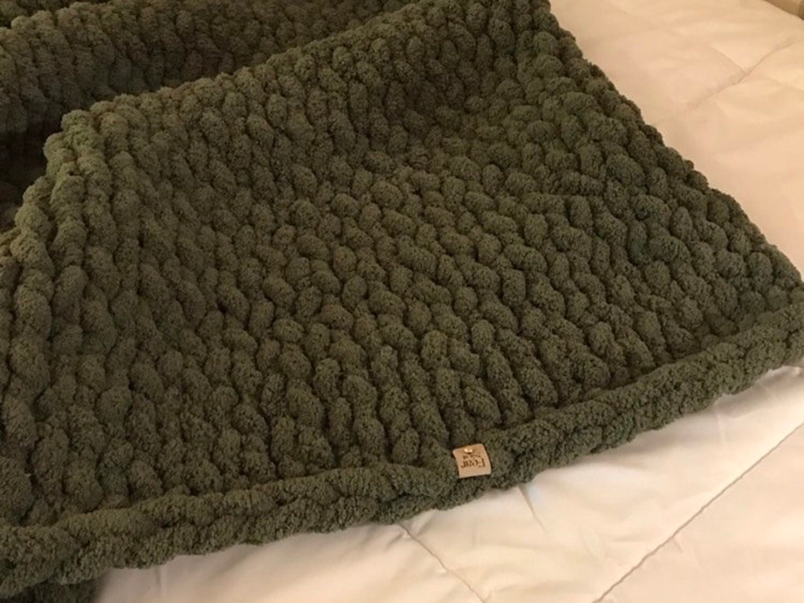 Olive Green Blanket Forest Green Throw Olive Chunky Knit Etsy