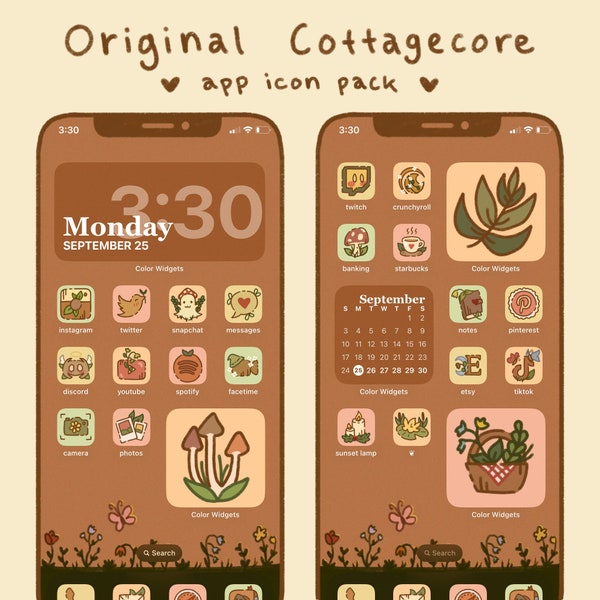 ORIGINAL Cottagecore / Fall Aesthetic App Icons | Hand Drawn | iOS and Android