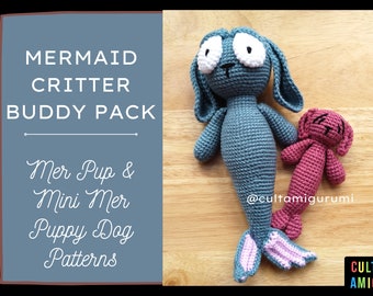 Two Amigurumi Patterns Small and Large Puppy Dog Mermaids Crochet Tutorials Downloads Only