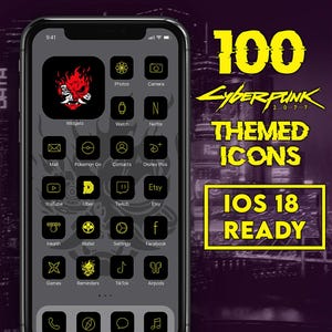 Cyberpunk 2077 Themed - iPhone iOS 18 Ready App Icons - 100 Themed Covers and 2 Wallpapers
