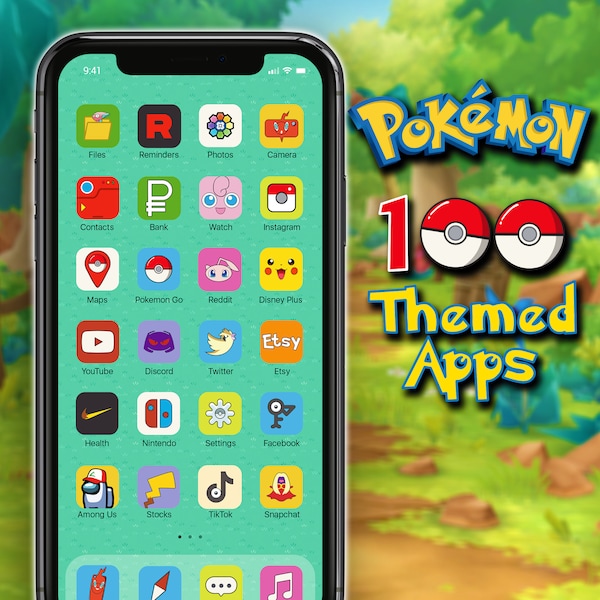Pokemon iPhone iOS 16 App Icons - 100 Themed App Covers and 2 Pokemon Lock/Wallpaper