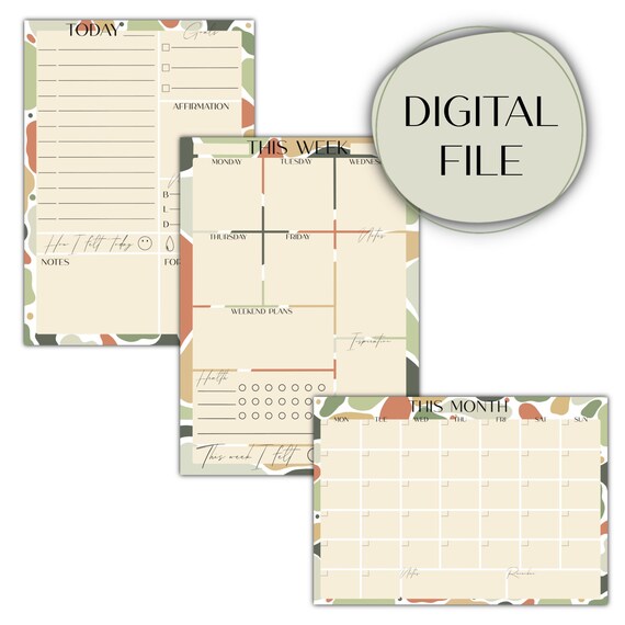 Undated Planner Set A5 + A4 | To-Do Liste | Tagesplaner | Monatsplaner | Wochenplaner | Digitaler Download | Moderner Organizer