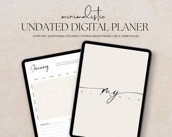 Undated Digital Planner | Daily Weekly Monthly Goodnotes iPad Planner | Self Care Planner | Minimalistic | Goodnotes Stickers | Journal 2025