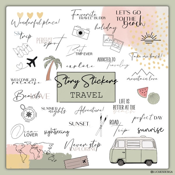 200+ Story Sticker Instagram Travel | Holiday | Vacation | Digital Download | Daily | Urlaub | PNG