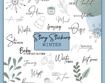 120+ Instagram Story Sticker Winter | Christmas | Daily | Instant Download | Green, Blue, Nude | Template