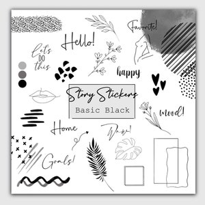 60 Instagram Story Stickers Black | Daily | Basics | Floral | digital download