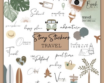160+ Travel Instagram Story Stickers PNG, Vacation Holiday Sticker Pack, Summer Digital Stickers, Transparent Background Instant Download
