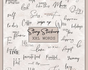 280 Instagram Story Sticker Words in Black and White | Blogger | Starter | Lettering | Basics | Daily | Boho | Instant Download