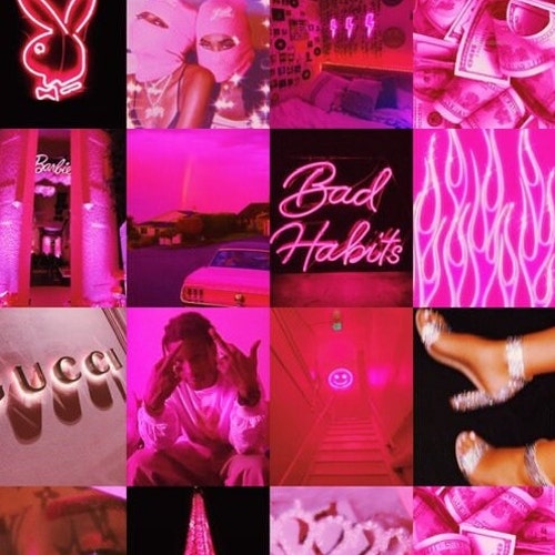 80 PCS Boujee Pink Photo Collage Kit Hot Pink Aesthetic Baddie - Etsy