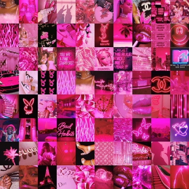 80 PCS Boujee Pink Photo Collage Kit Hot Pink Aesthetic Baddie | Etsy