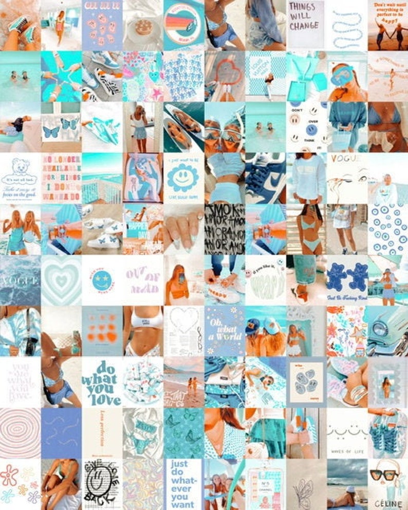 100 PCS Preppy Blue Photo Collage Kit Pinterest Aesthetic VSCO - Etsy
