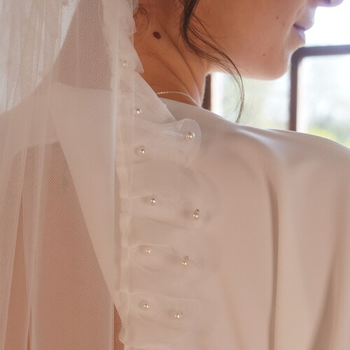 Pearl frill veil, double layer scalloped edge frill, ivory and white tulle, off white shops pearl frill, modern bohemian veil